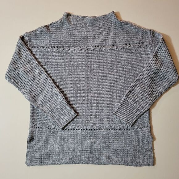 Westport 1962 Women's Gray Funnel Neck Cable Knit Long Sleeve Pullover Sweater - Picture 1 of 13